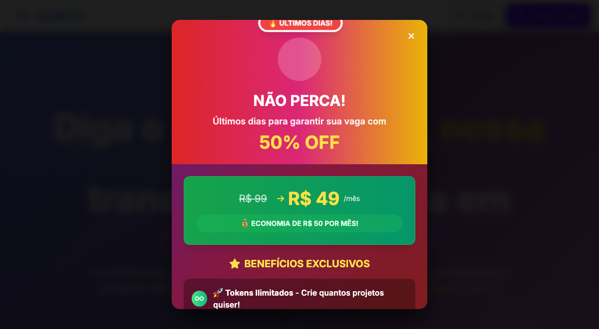 Diga o que você quer,
                    
                        nossa IA
                        


                    transforma sua ideia em 
                    
                        realidade digital